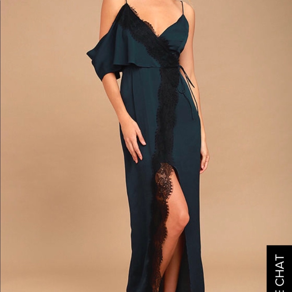 KEEPSAKE ermerald/blue wrap lace dress